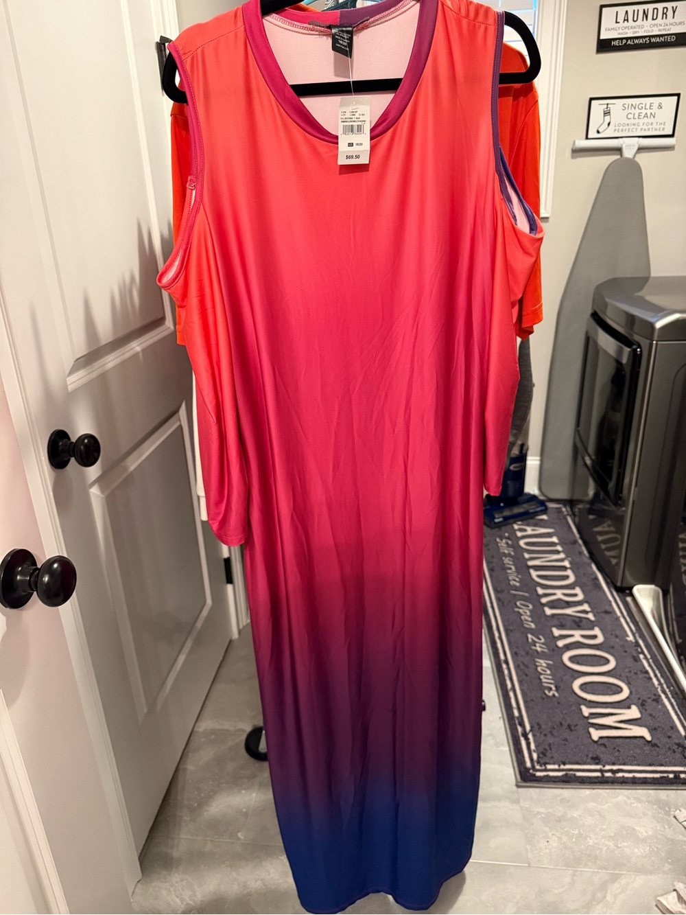 Ashley Stewart Cold-Shoulder Ombre Maxi Dress - Pink to Blue